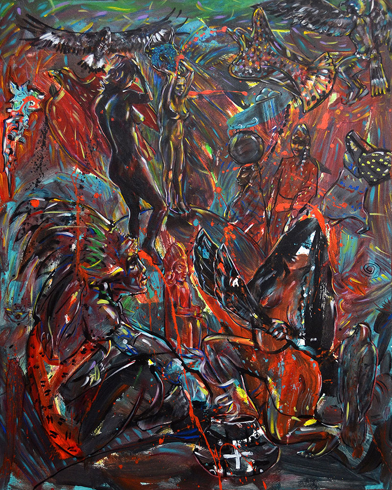 Jim Covarrubias, Song of Kokopelli, 2015. Acrylic on canvas. Courtesy of the artist, Photo: Tom Marrs