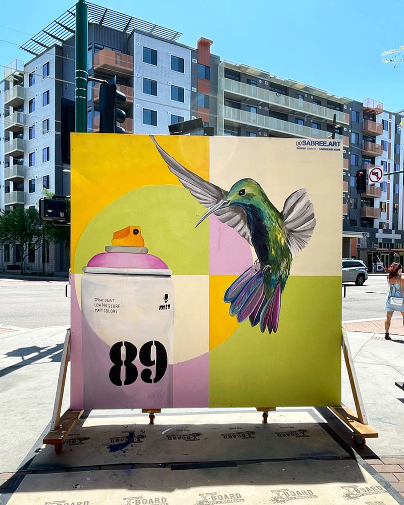 Sabree Garcia, Live Painting for Murals and Margaritas, 2021. Acrylic on wood panel. Courtesy of the artist. Event hosted by @ad.rami