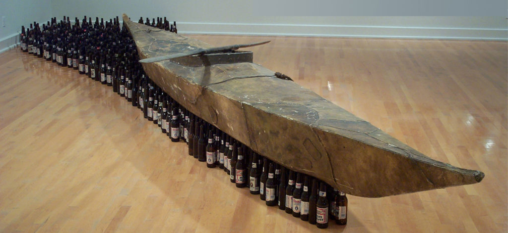 Kcho, Para olvidar (In Order to Forget), 1996. Kayak and beer bottles. Collection of ASU Art Museum. Purchased with funds provided by the ASU Art Museum Store, the Friends of the ASUAM, and by The FUNd at Arizona State University Art Museum. Photography by Craig Smith.