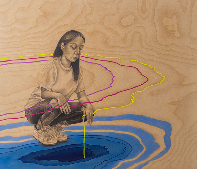 Selina A. Scott, See Through Me, 2021. Graphite, colored pencil, and acrylic on wood panel. 24 x 28 inches. Courtesy of the artist.