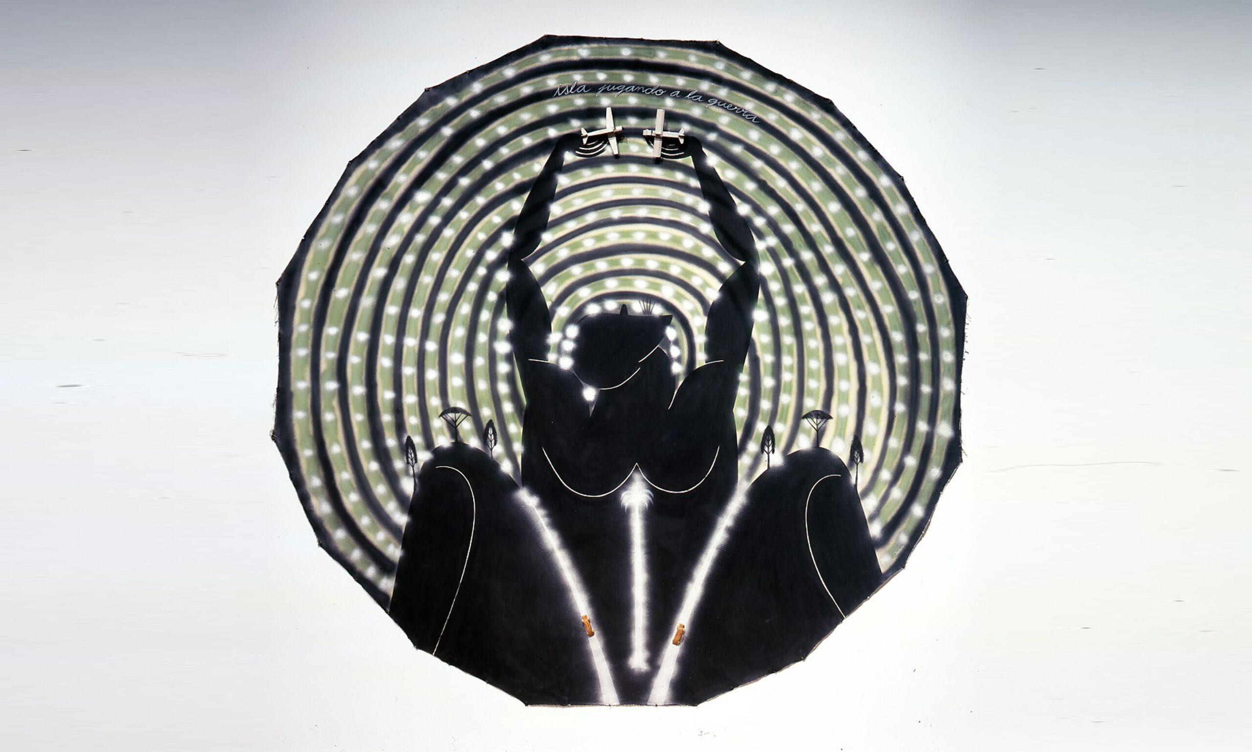 José Bedia, Isla jugando a la guerra (Island Playing at War), 1992. Acrylic and found objects on canvas. Gift of Mr. James Lytton-Smith, Mrs. R. Kress, Mr. and Mrs. H. Luce and Mr. and Mrs. A. Haas, by exchange. Courtesy of José Bedia and Fredric Snitzer Gallery.