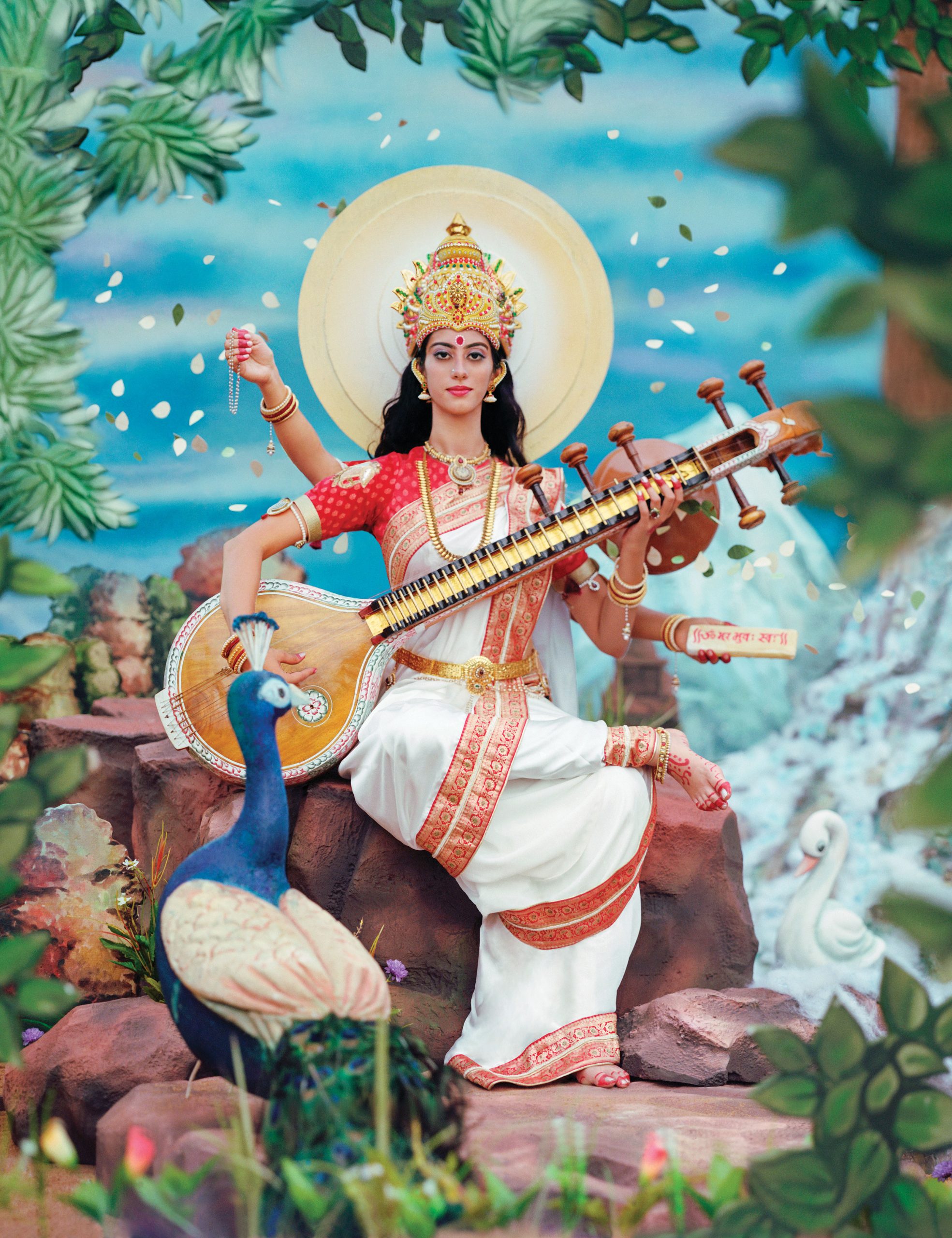 Manjari Sharma, Maa Saraswati, From the Darshan Series, 2013. Archival inkjet print in brass-embossed frame. Collection of Birmingham Museum of Art; Museum purchase, 2020.48.4a. Photography credit: Manjari Sharma, © Manjari Sharma.